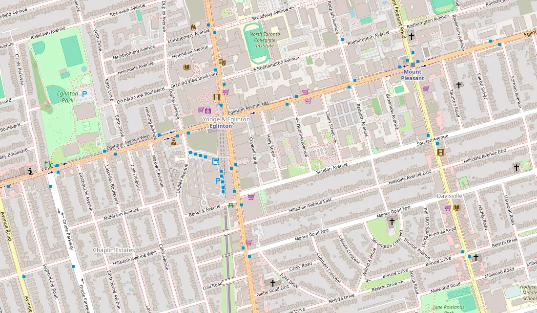 Map of the area around 40 Holly Street, Toronto